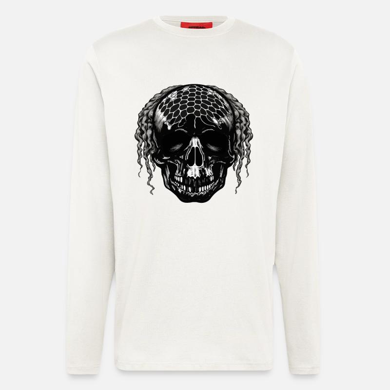 Skull with Mesh Pattern Dreadlocks - Longsleeve - made by SPREAD  - OFF WHITE