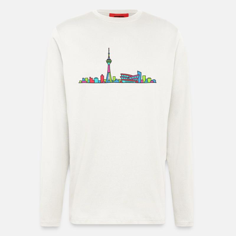 Stuttgarter Stadtskyline Fernsehturm Moderne Linienzeichnung - Langarmshirt - made by SPREAD  - OFF WHITE