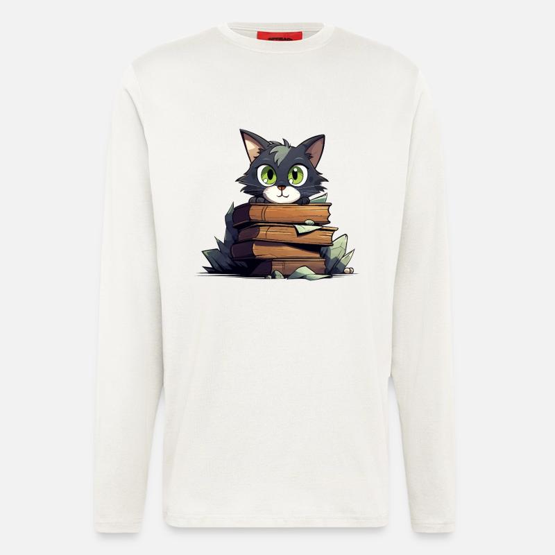 Katzenbuchstapel - Langarmshirt - made by SPREAD  - OFF WHITE