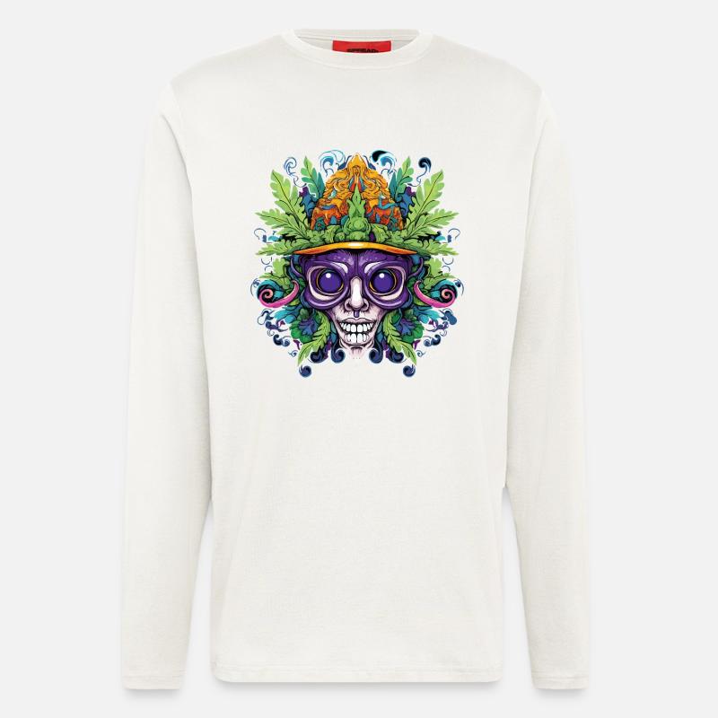 Psychedelic skull with leaf crown - Longsleeve - made by SPREAD  - OFF WHITE