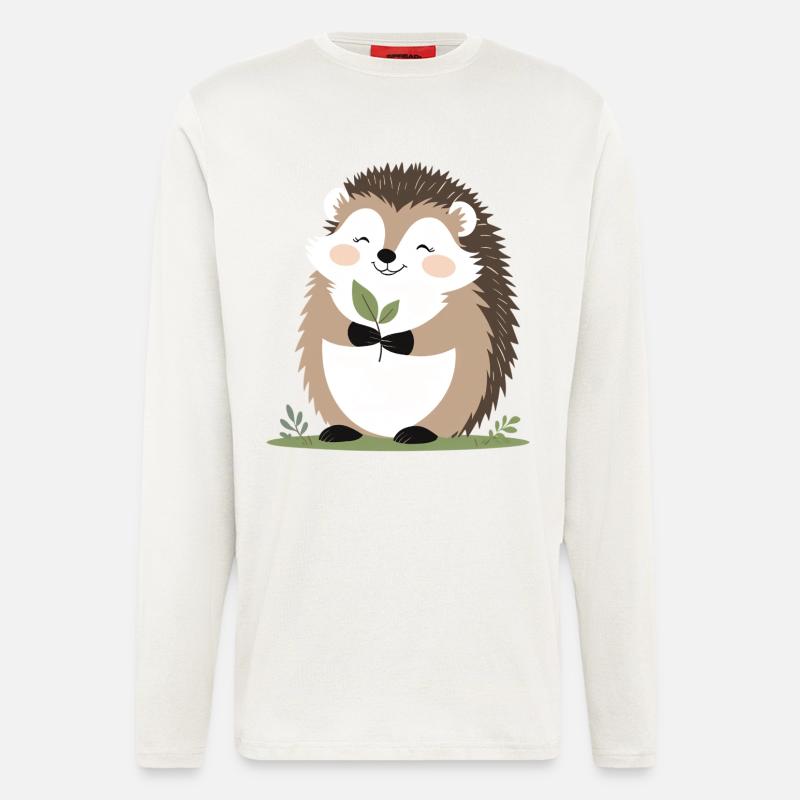 Cute hedgehog with leaf - Longsleeve - made by SPREAD  - OFF WHITE