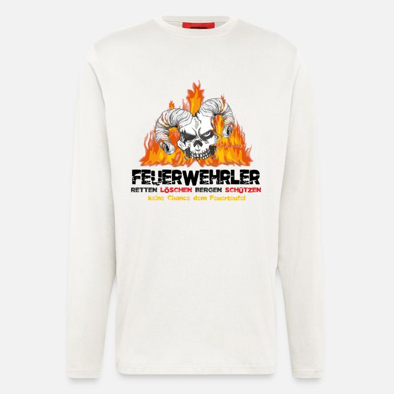 Pompier Fire Devil - Manches longues bio décontracté fabriqué en UE - OFF WHITE