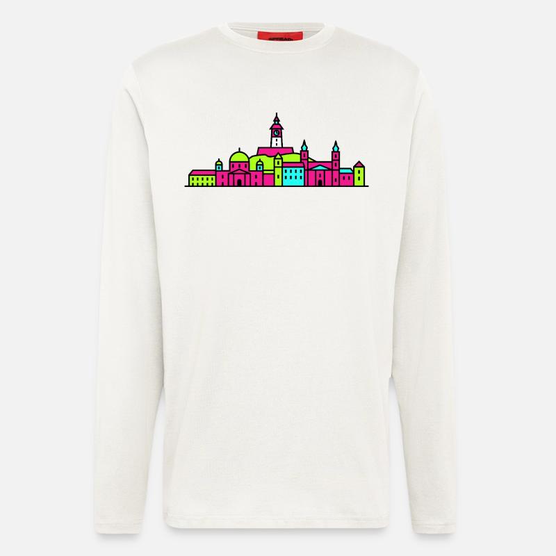 Grazer Stadtskyline Uhrturm Moderne Linienkunst - Langarmshirt - made by SPREAD  - OFF WHITE