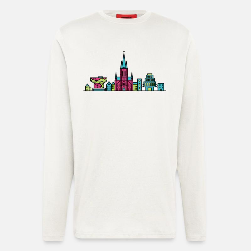 Antwerpener Stadtskyline-Kathedrale Moderne Linienkunst - Langarmshirt - made by SPREAD  - OFF WHITE