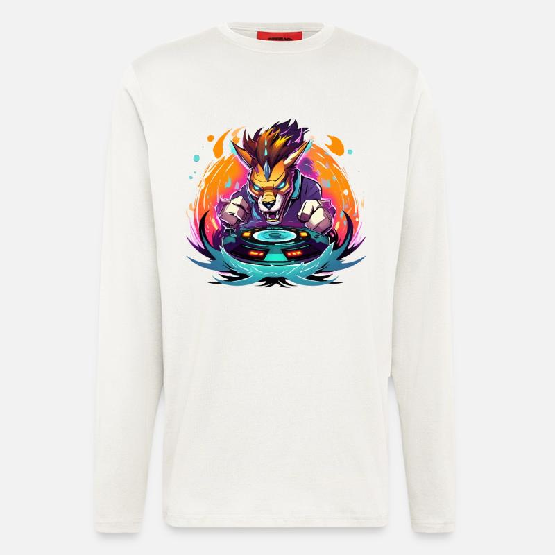 Wolfs-DJ Neon Feuer - Langarmshirt - made by SPREAD  - OFF WHITE