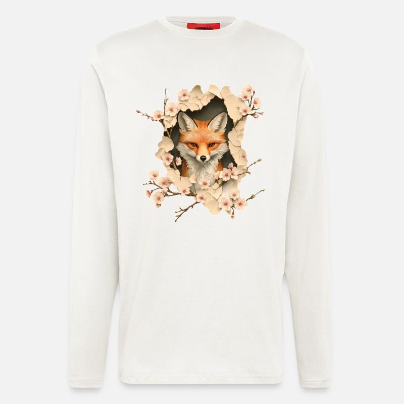 Fuchs mit Kirschblüten - Langarmshirt - made by SPREAD  - OFF WHITE