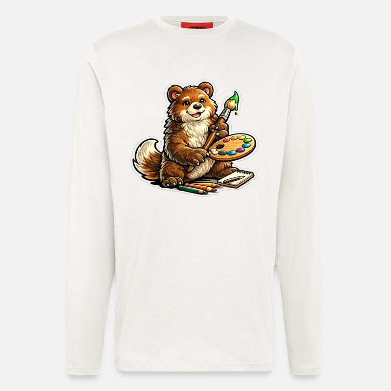 Bär mit Farbpalette Kunst - Langarmshirt - made by SPREAD  - OFF WHITE