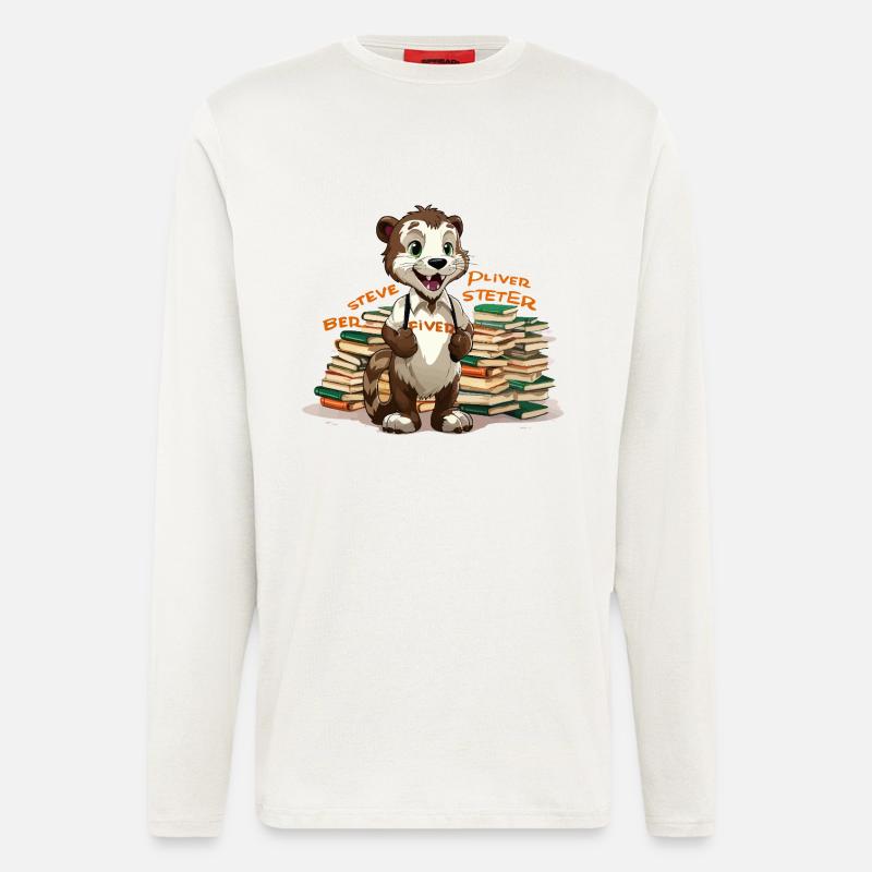 Otter learning hero with books - Longsleeve - made by SPREAD - OFF WHITE