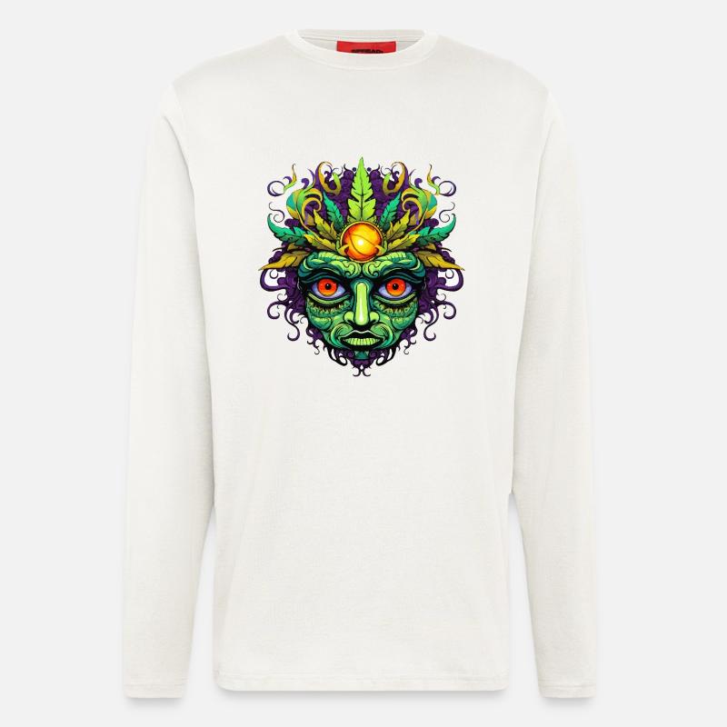 Psychedelisches Maskengesicht mit Sonnenkrone - Langarmshirt - made by SPREAD  - OFF WHITE