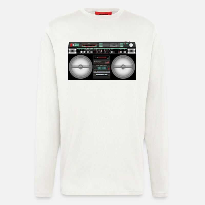 Retro Boombox Cassette Neon - Langarmshirt - made by SPREAD  - OFF WHITE