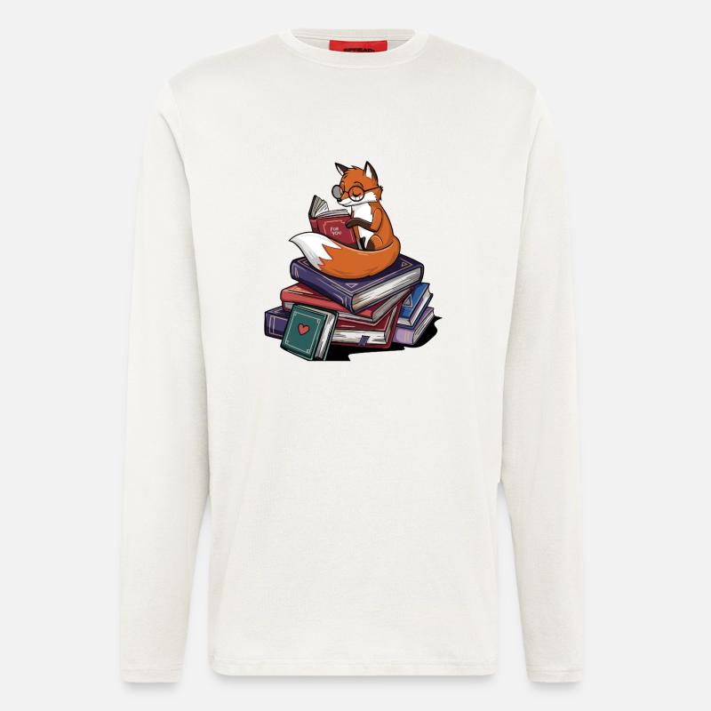 Bücherwurm-Fuchs-Tierlese-Bücher Kunst - Langarmshirt - made by SPREAD  - OFF WHITE