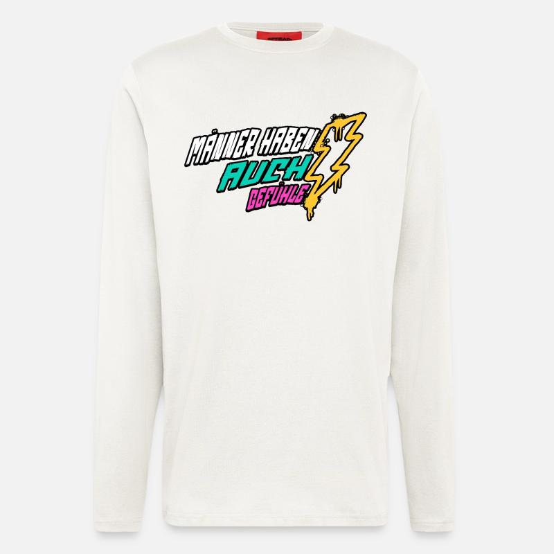 Retro-Blitz-Design Lustige Sprüche - Männergefühle - Langarmshirt - made by SPREAD - OFF WHITE
