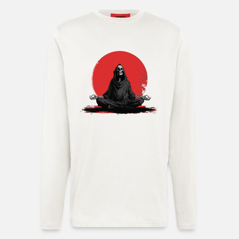 Sensenmann Meditation vor roter Sonne - Langarmshirt - made by SPREAD  - OFF WHITE
