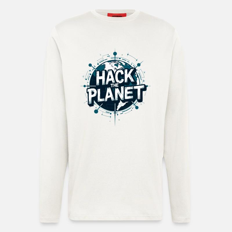 Motif du Globe Hack – Technologie Planétaire - Manches longues bio décontracté fabriqué en UE - OFF WHITE