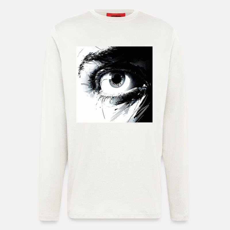 Œil abstrait en noir et blanc - Manches longues bio décontracté fabriqué en UE - OFF WHITE