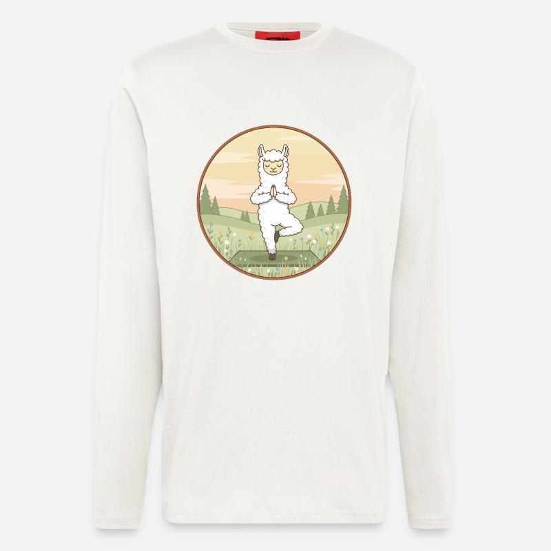 Yoga Llama Alpaca Doing Tree Pose - Longsleeve - made by SPREAD - OFF WHITE