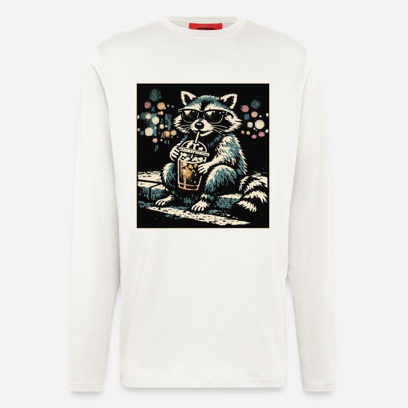 Funny raccoon drinking iced coffee - Longsleeve - made by SPREAD  - OFF WHITE