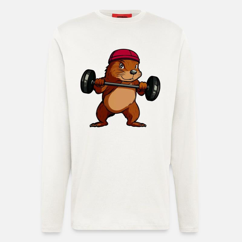 Kraftvoller Eichhörnchen-Hantelheld - Langarmshirt - made by SPREAD  - OFF WHITE