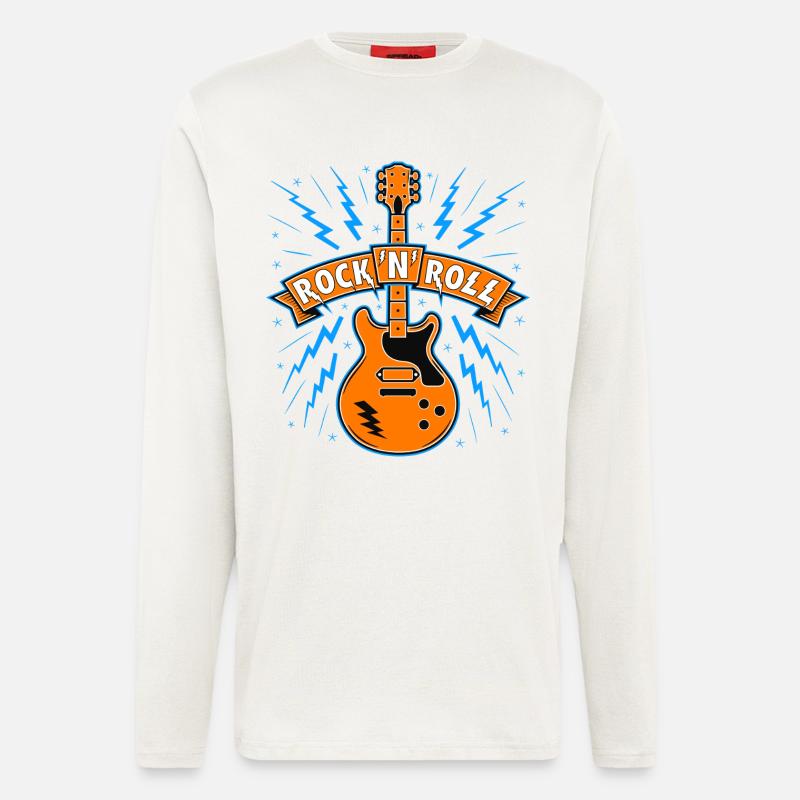 Rock'N'Roll Banner with Guitar - Longsleeve - made by SPREAD  - OFF WHITE