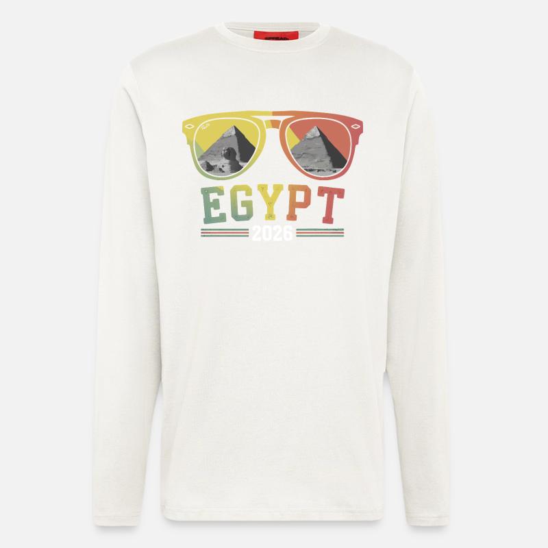 Vacances en Égypte 2026 Pyramides - Manches longues bio décontracté fabriqué en UE - OFF WHITE