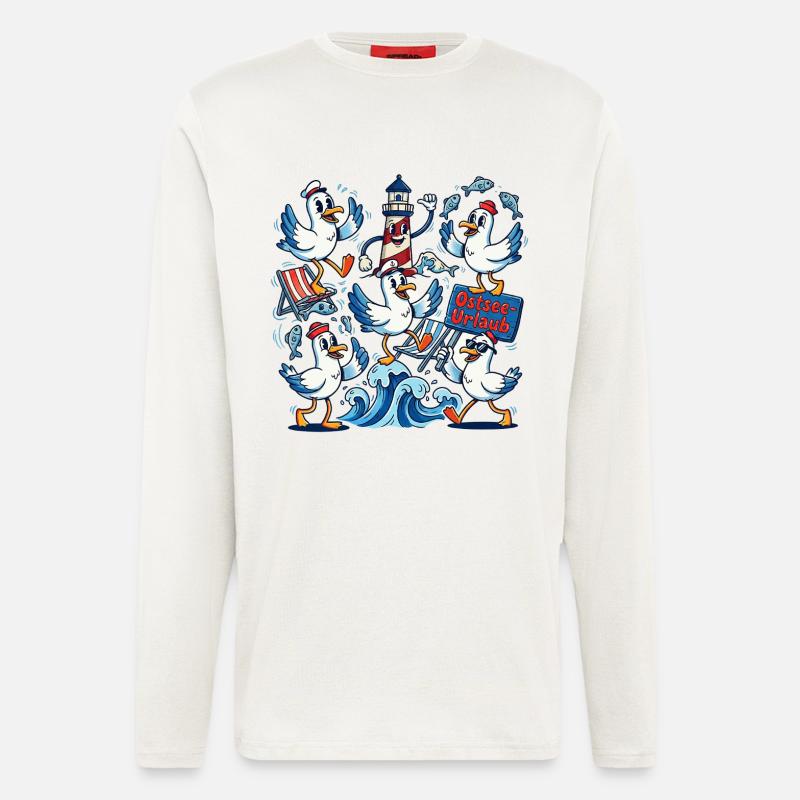 Ostsee Urlaub Möwe Leuchtturm - Langarmshirt - made by SPREAD  - OFF WHITE