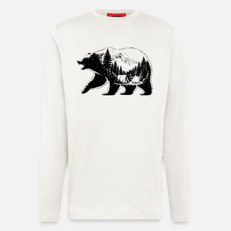 Bear camping landscape - Longsleeve - made by SPREAD  - OFF WHITE
