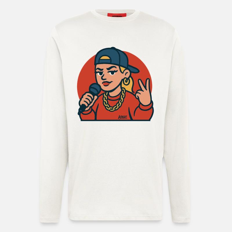 Rap-Diva mit Mikrofon - Langarmshirt - made by SPREAD  - OFF WHITE