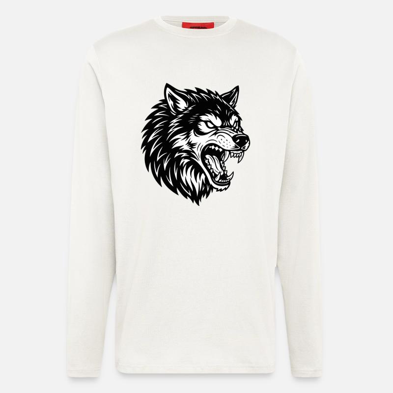 Wolf Schwarz-Weiß Wolf Alpha Maskottchen-Logo - Langarmshirt - made by SPREAD - OFF WHITE