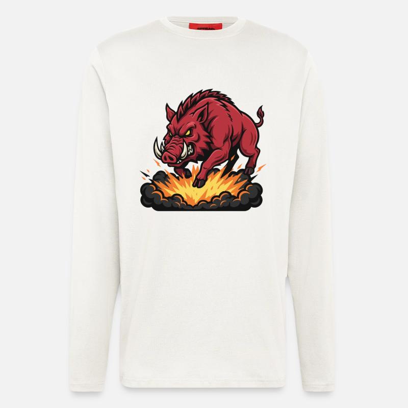 Red Boar Fire Blast Mascot Boar - Longsleeve - made by SPREAD  - OFF WHITE