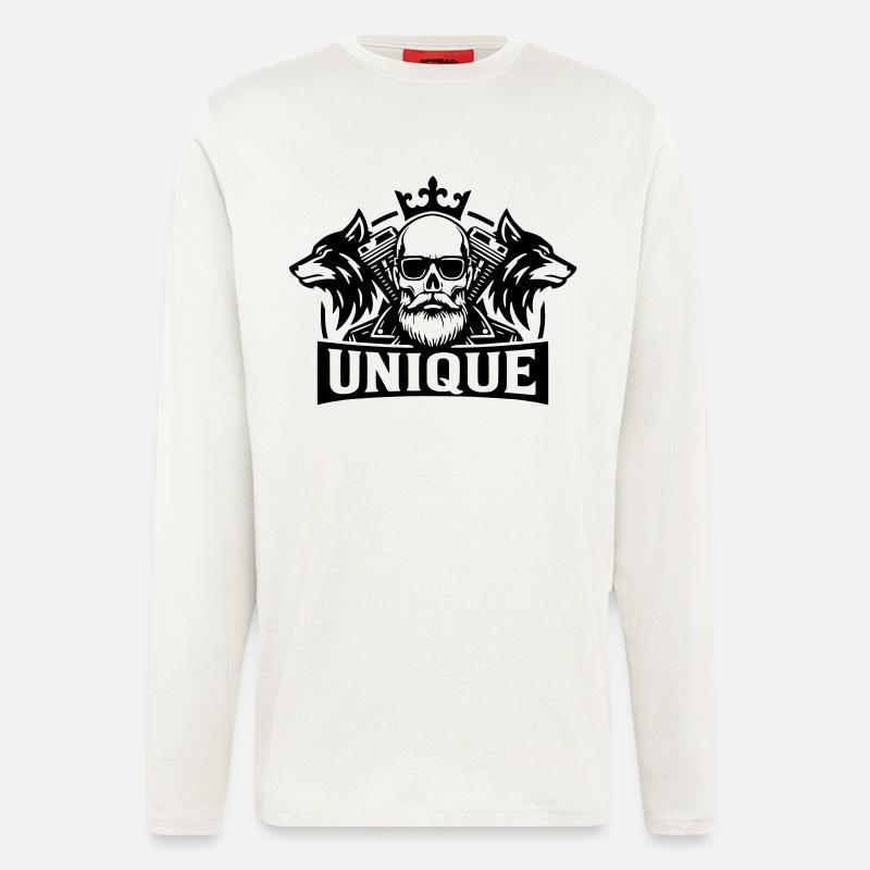 Unique Skull Wolf Biker Design - Langarmshirt - made by SPREAD  - OFF WHITE