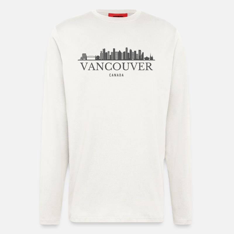 Vancouver Canada, silhouette de Vancouver - Manches longues bio décontracté fabriqué en UE - OFF WHITE