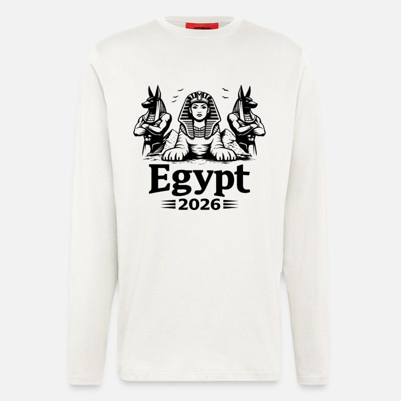 Sphinx Cléopâtre Anubis Égypte 2026 Mysticisme - Manches longues bio décontracté fabriqué en UE - OFF WHITE