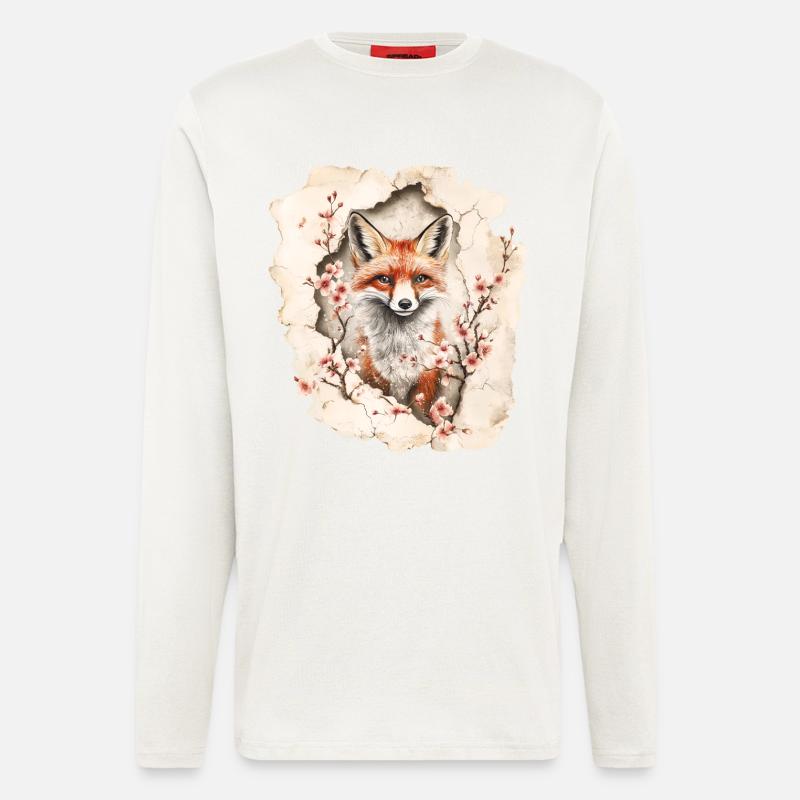 Fuchs mit Kirschblüten - Langarmshirt - made by SPREAD  - OFF WHITE