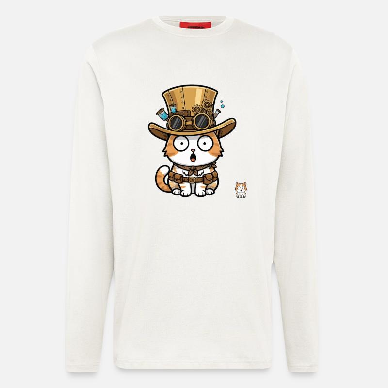 Cat Explorer Steampunk Zylinder-Brille - Langarmshirt - made by SPREAD  - OFF WHITE