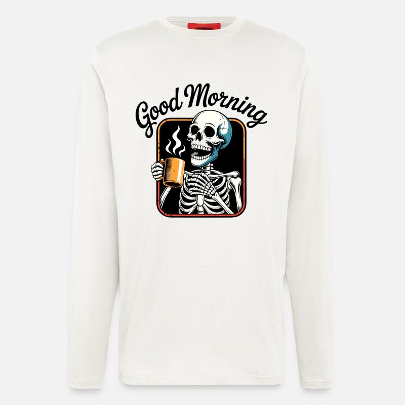Kaffee-Skelett mit dampfender Tasse - Langarmshirt - made by SPREAD  - OFF WHITE