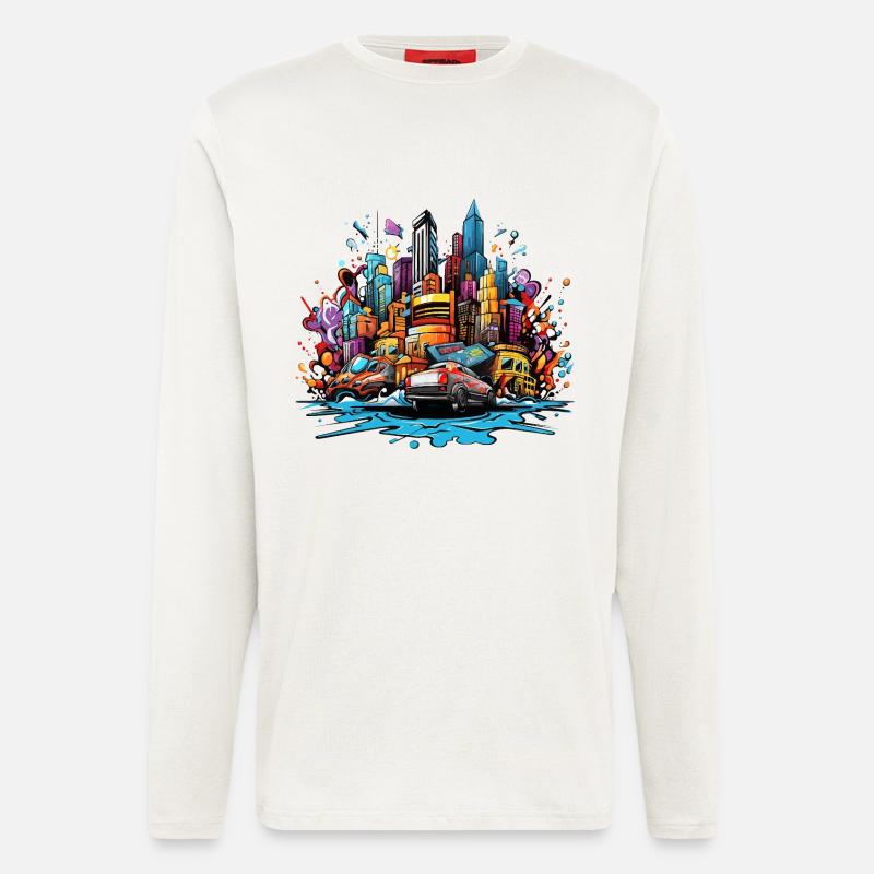 Bunte Stadtsilhouette mit Autos - Langarmshirt - made by SPREAD  - OFF WHITE