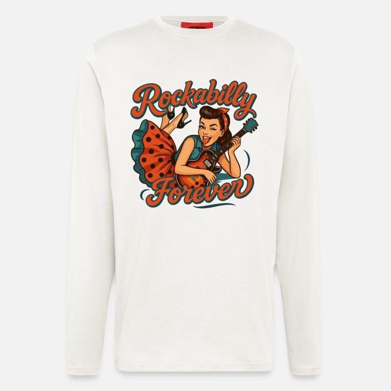 Rockabilly Forever: Rockabella mit E-Gitarre - Langarmshirt - made by SPREAD - OFF WHITE