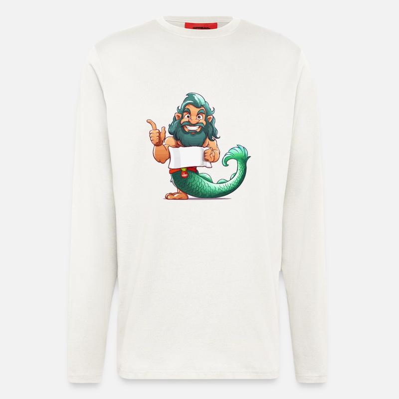 Meerheld mit Bart und Flosse - Langarmshirt - made by SPREAD  - OFF WHITE