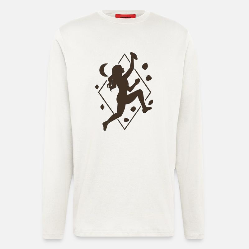 Boho Boulderfrau: Geometrische Kletter Silhouette - Langarmshirt - made by SPREAD  - OFF WHITE