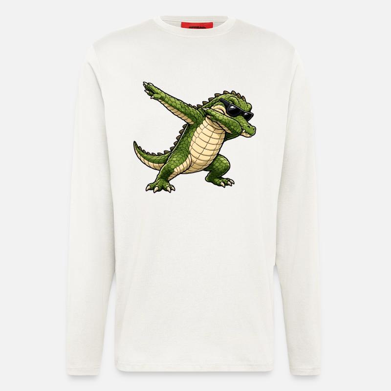 Squapping Crocodile - Maglia a maniche lunghe ecologica casual Made in UE - OFF WHITE