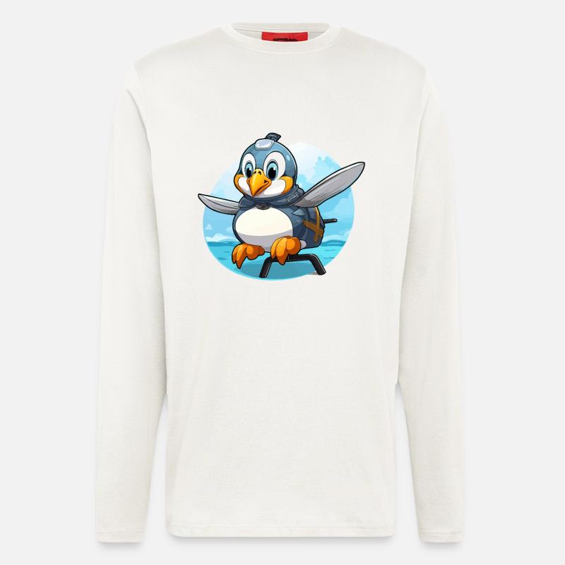 Flying penguin with backpack - Longsleeve - made by SPREAD  - OFF WHITE