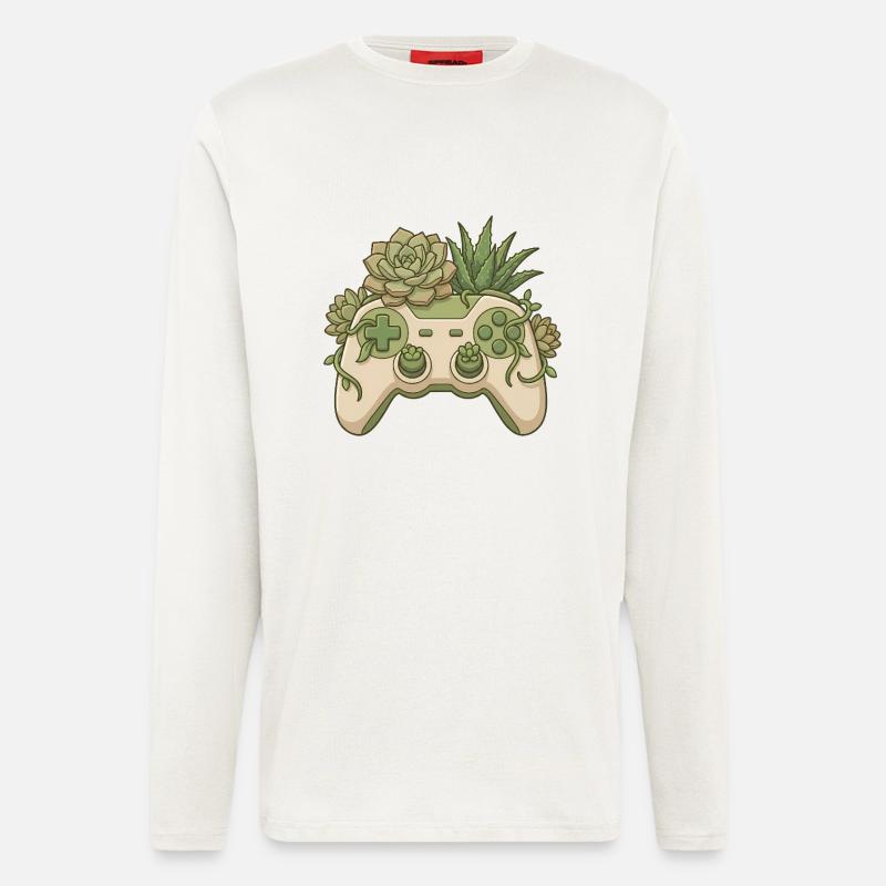 Sukkulent-Controller – Süßer Gaming-Aufkleber - Langarmshirt - made by SPREAD  - OFF WHITE