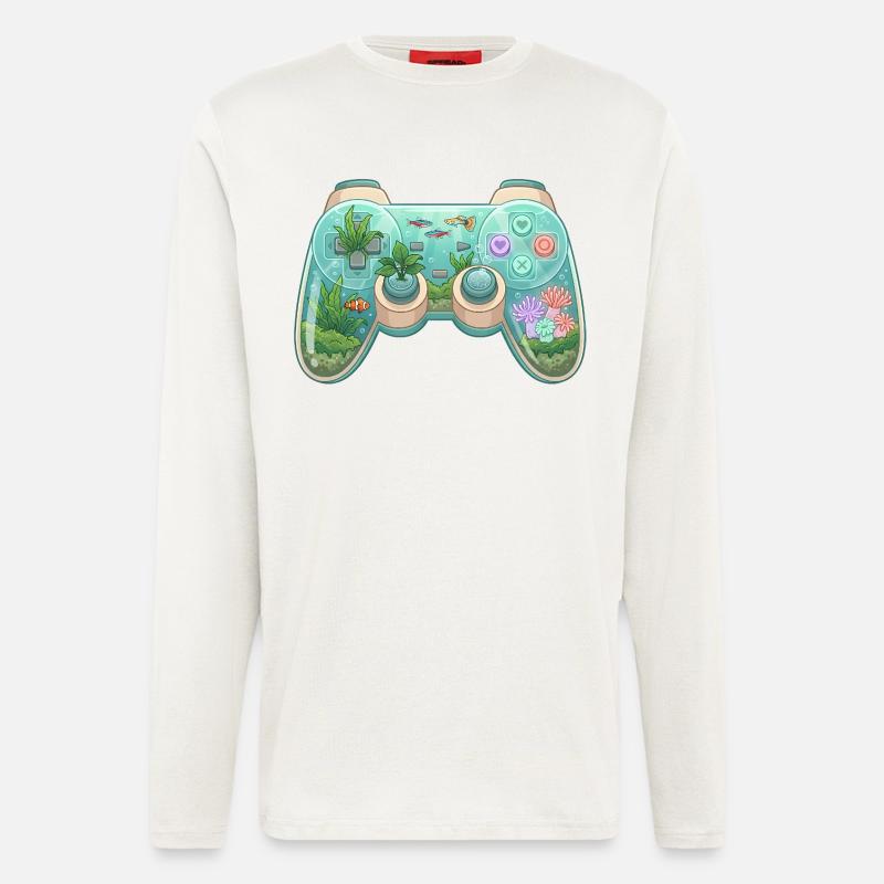 Ocean Controller – Süßer Gaming-Aufkleber - Langarmshirt - made by SPREAD  - OFF WHITE