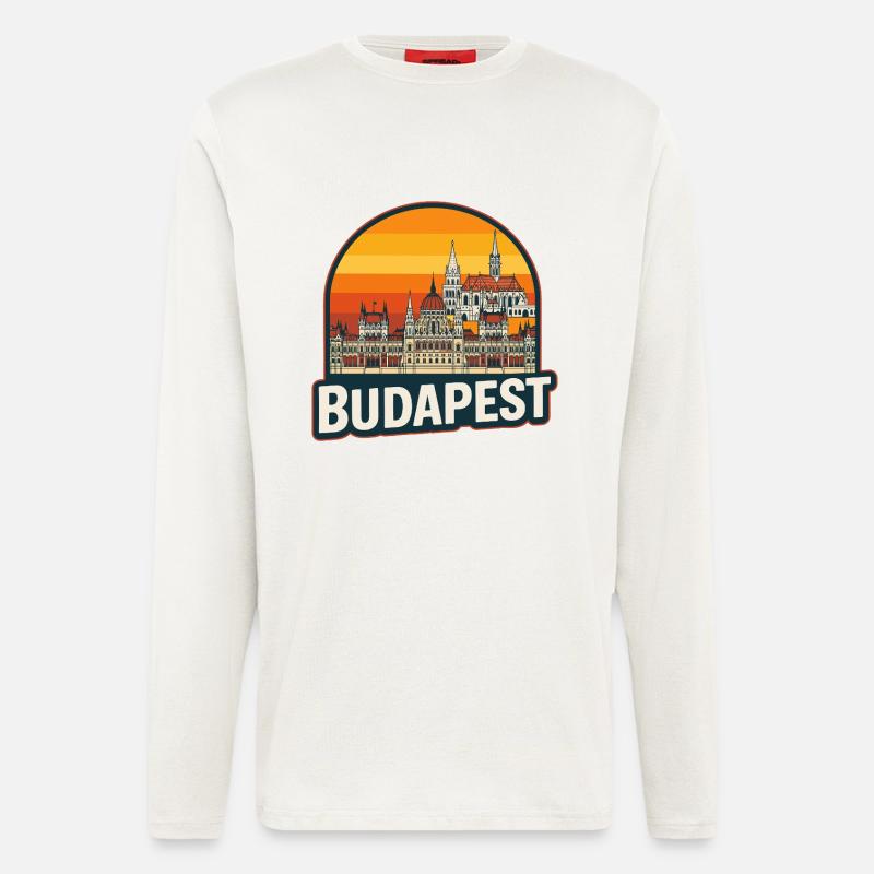 Budapest Hungary Retro Sunset Skyline Design - Longsleeve - made by SPREAD  - OFF WHITE