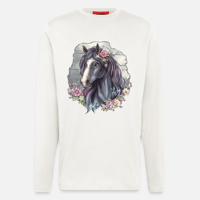 Pferd mit Blüten - Langarmshirt - made by SPREAD  - OFF WHITE