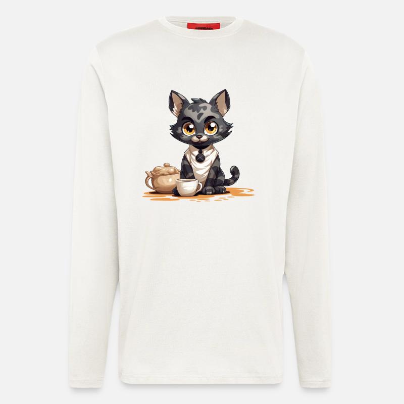 Kaffeezeit Katze mit Teekanne - Langarmshirt - made by SPREAD  - OFF WHITE