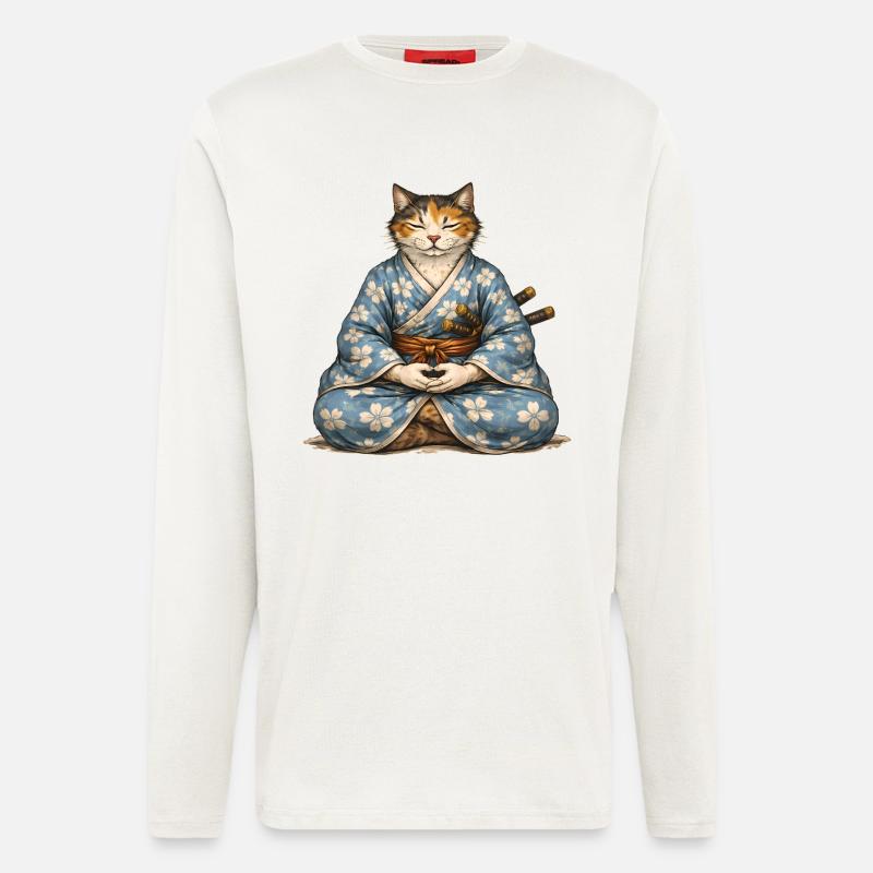Zen Samurai Cat Meditation Kimono - Longsleeve - made by SPREAD  - OFF WHITE