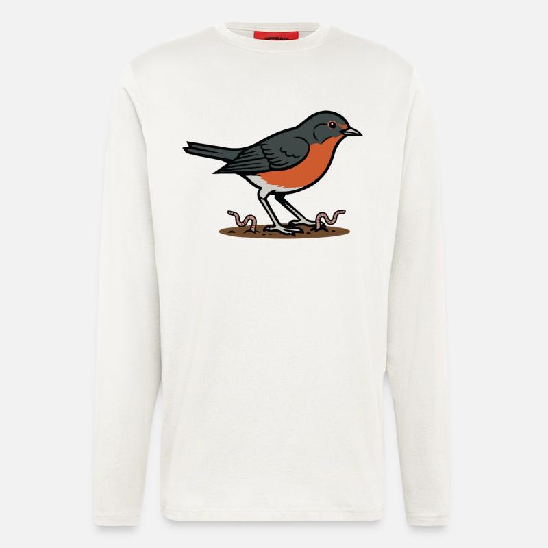 Wilde Naturgarten-Rotkehlchen-Illustration - Langarmshirt - made by SPREAD  - OFF WHITE