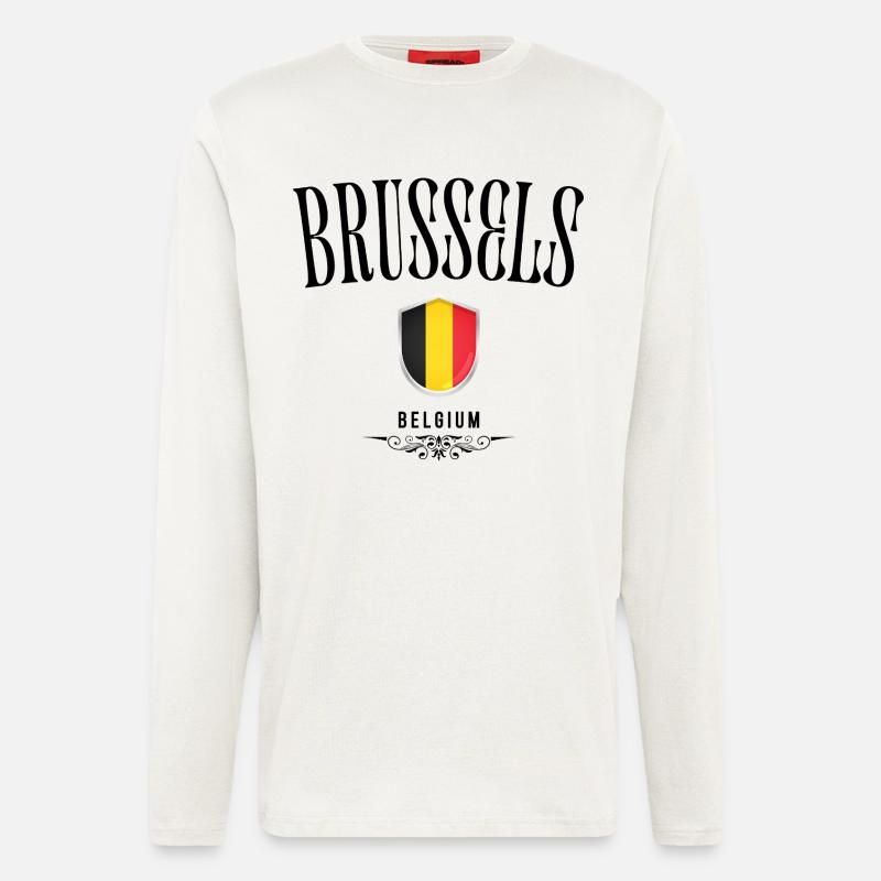 Souvenir Bruxelles, design élégant Bruxelles - Manches longues bio décontracté fabriqué en UE - OFF WHITE