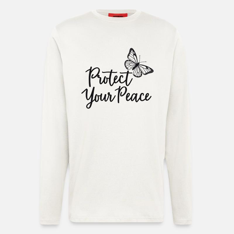 Proteggi la tua pace Farfalla Pace interiore - Maglia a maniche lunghe ecologica casual Made in UE - OFF WHITE